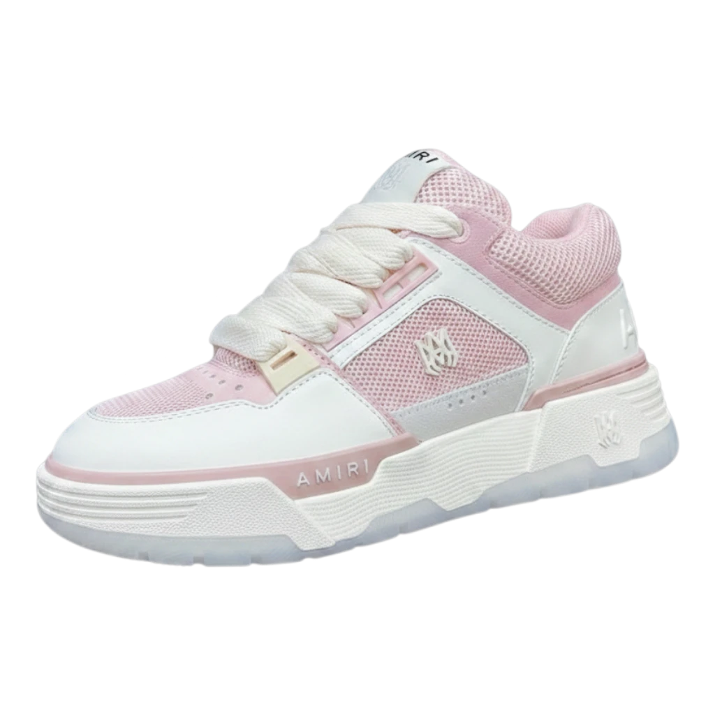 Zapatillas Dripbcnoficial AMIRI MA-1 en tonos blanco y rosa con paneles de malla y detalles de cuero